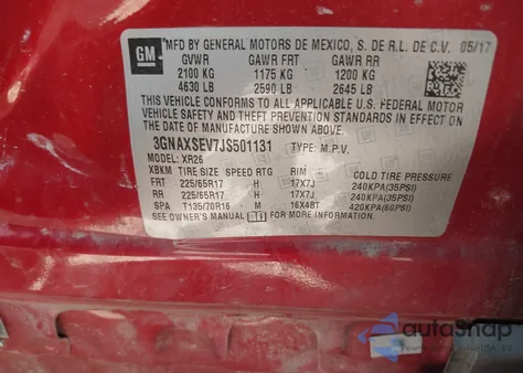 2018 Chevrolet Equinox Lt z USA, uszkodzony, nr VIN 3GNAXSEV7JS501131